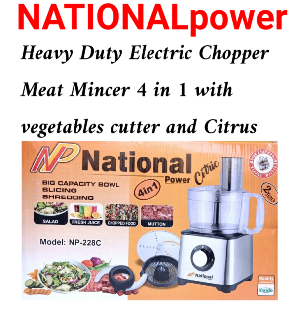 National Power Citric 4in1, Model: NP-228C, Big capacity bowl, Slicing, Shredding